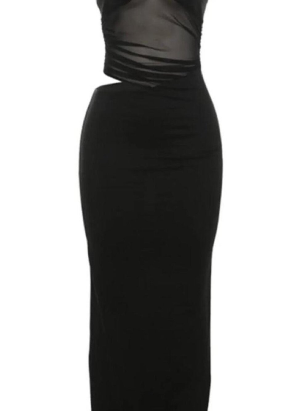 Black strappy mesh cut-out maxi dress